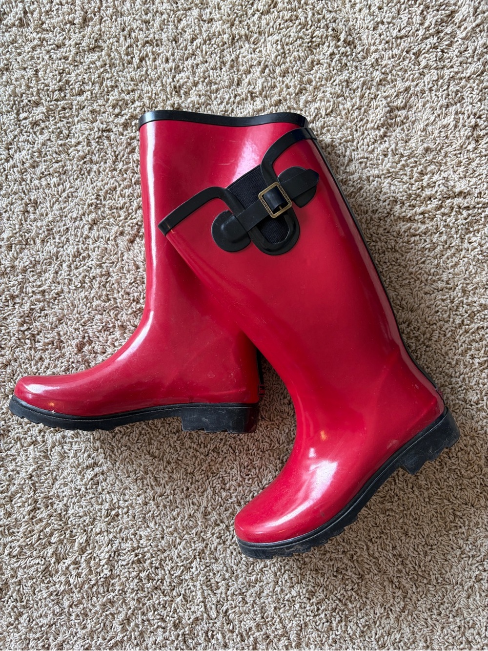 Sierra West Rain Boots Women’s Size 10 Red Rubber Tall Buckle Waterproof